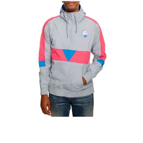 Men’s Medium Pink Dolphin Gray and Pink Colorblock Windbreaker Jacket With Hood - Picture 1 of 13